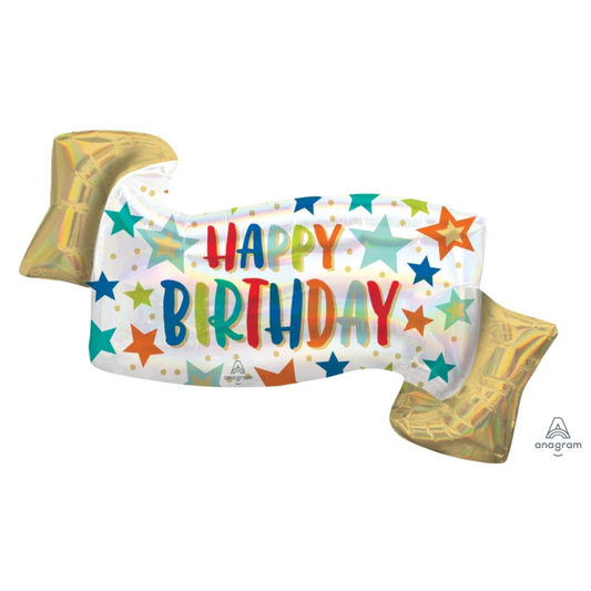 Iridescent Happy Birthday Banner Balloon