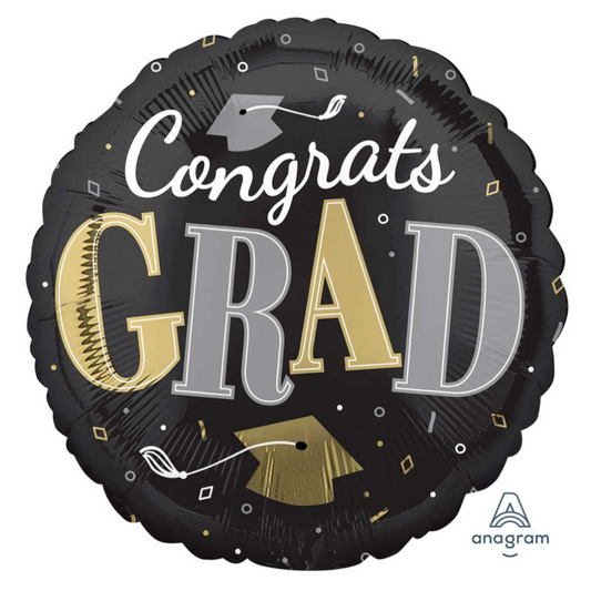 Black, Gold, & Silver Grad Balloon