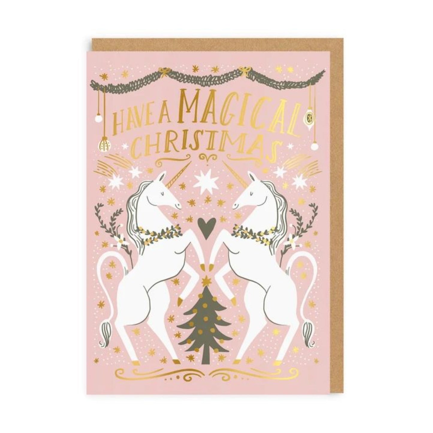 Pink Unicorn Christmas Card